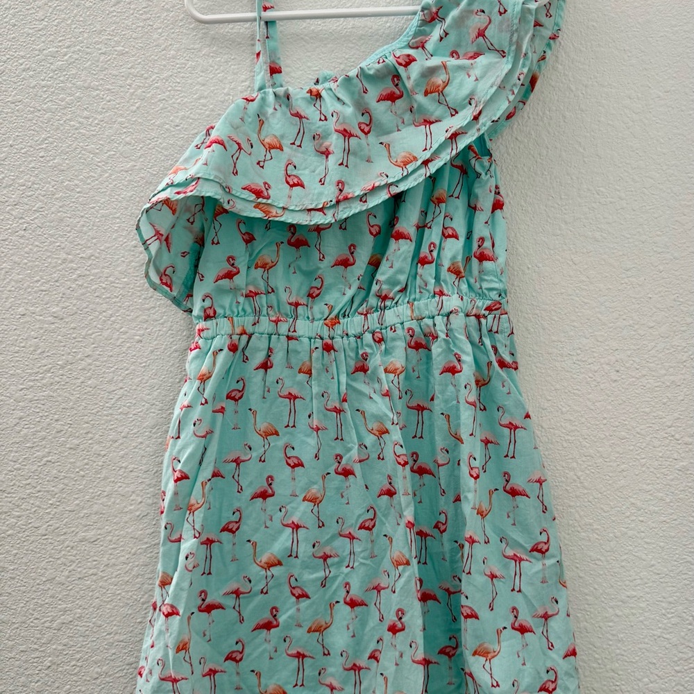 Flamingo Print One-Shoulder Dress